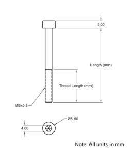 Technical Drawing of Cap Head Bolt - M5 - 55mm