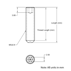 Technical Drawing of Grub Screw - M5 - 8mm