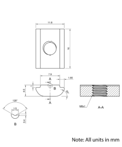Technical Drawing Of Roll In Nut - T-Slot - 30 Series - M6