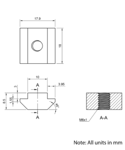 Technical Drawing Of Roll In Nut - T-Slot - 40 & 45 Series - M6