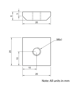 Technical Drawing Of Flat Nut - T-Slot - 45 Series - M6