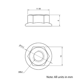Technical Drawing of Serrated Flanged Hex Nut - M6