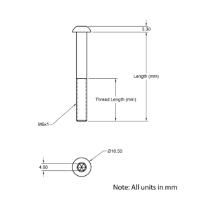 Technical Drawing Of Button Head Bolt - M6 - 12mm