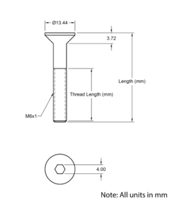 Technical Drawing of Countersunk Bolt - M6 - 25mm