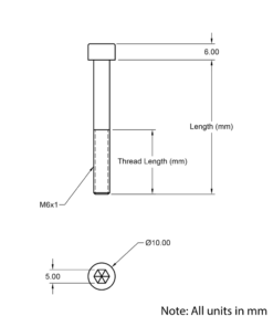 Technical Drawing of Cap Head Bolt - M6 - 55mm