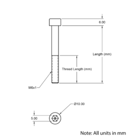 Technical Drawing of Cap Head Bolt - M6 - 60mm