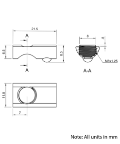 Technical Drawing Of Spring Ball Loaded Nut - T-Slot - 30 Series - M8