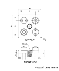 Technical Drawing Of Foot Plate - 20 Series - 40x40 - M8
