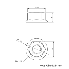 Technical Drawing of Serrated Flanged Hex Nut - M8