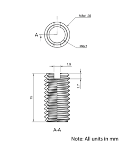 Technical Drawing Of Thread Reducer - M8 to M6