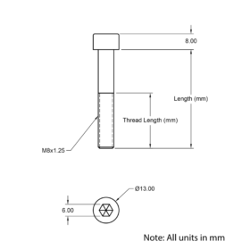 Technical Drawing of Cap Head Bolt - M8 - 12mm