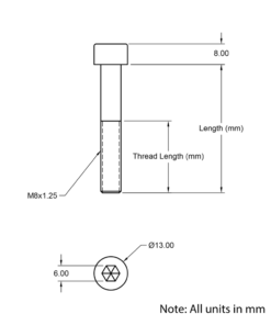 Technical Drawing of Cap Head Bolt - M8 - 16mm