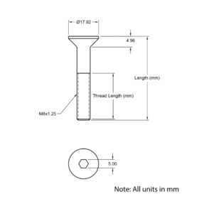 Technical Drawing of Countersunk Bolt - M8 - 18mm