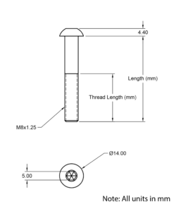 Technical Drawing Of Button Head Bolt - M8 - 30mm