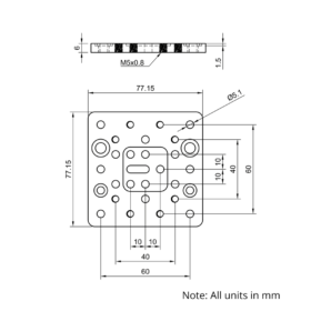 Technical Drawing Of C-Beam Gantry Plate - Medium - 77.5x77.5mm
