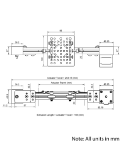 Technical Drawing Of Belt Drive Actuator - NEMA17 - 20x20mm - 250mm - Silver - V-Slot Gantry Plate - Medium