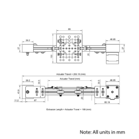 Technical Drawing Of Belt Drive Actuator - NEMA17 - 20x20mm - 500mm - Black - V-Slot Gantry Plate - Medium