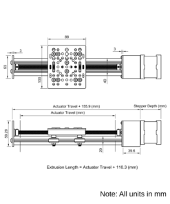 Technical Drawing Of Screw Drive Actuator - NEMA17 - 20x40mm - 500mm - Silver - V-Slot Gantry Plate - Medium