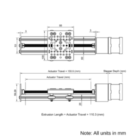 Technical Drawing Of Screw Drive Actuator - NEMA17 - 20x60mm - 500mm - Silver - V-Slot Gantry Plate - Medium