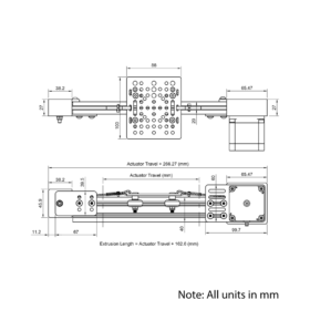 Technical Drawing Of Belt Drive Actuator - NEMA23 - 20x40mm - 250mm - Black - V-Slot Gantry Plate - Medium