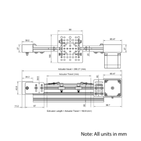 Technical Drawing Of Belt Drive Actuator - NEMA23 - 20x60mm - 250mm - Black - V-Slot Gantry Plate - Medium