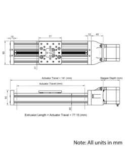Technical Drawing Of C-Beam Screw Drive Actuator - Compact - 1000mm - Silver - Gantry Plate - Medium