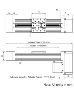 Technical Drawing Of C-Beam Screw Drive Actuator - Rear Mount - 1000mm - Black - Gantry Plate - Medium