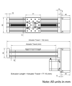 Technical Drawing Of C-Beam Screw Drive Actuator - Compact - Rear Mount - 500mm - Black - Gantry Plate - Medium