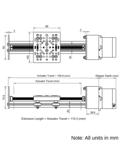 Technical Drawing Of Screw Drive Actuator - NEMA23 - 20x40mm - 500mm - Black - V-Slot Gantry Plate - Medium