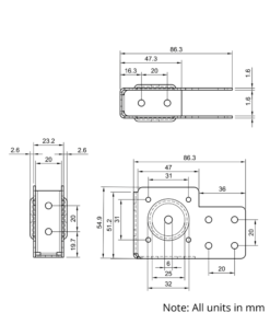 Technical Drawing Of V-Slot Belt Drive Actuator Mount - NEMA17