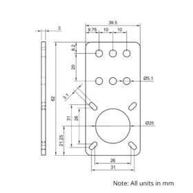 Technical Drawing Of V-Slot Belt Drive Motor Mount - NEMA17 & NEMA14
