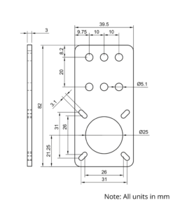 Technical Drawing Of V-Slot Belt Drive Motor Mount - NEMA17 & NEMA14