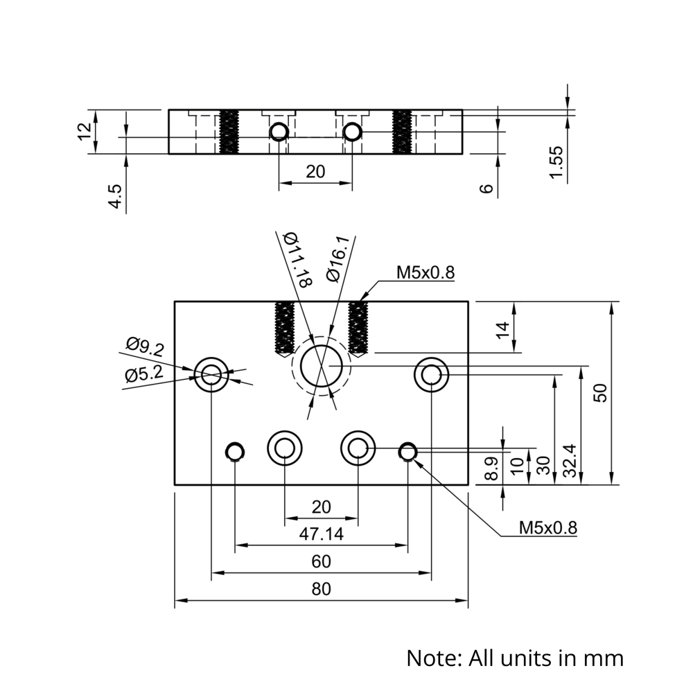 Technical Drawing Of C-Beam Screw Drive Motor Mount - NEMA23