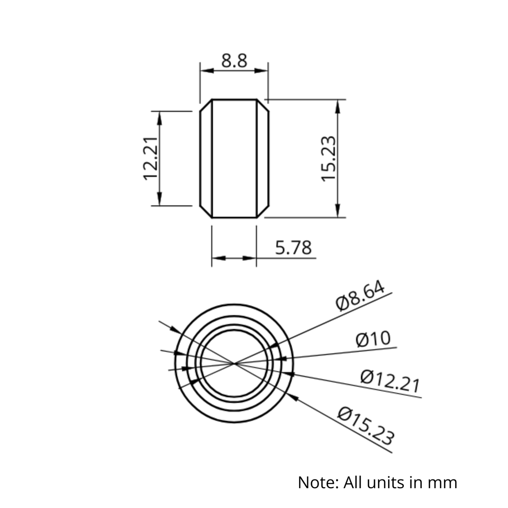 Technical Drawing Of Mini V-Slot Wheel - Polycarbonate