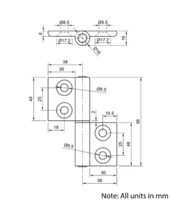Technical Drawing Of Lift Off Hinge - 40 to 45 Series - Right-hand