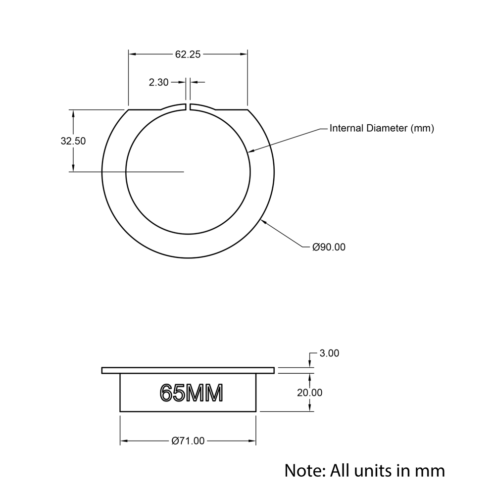 Technical Drawing Of Printed Part - Router Mount Adaptor - Printed To Size