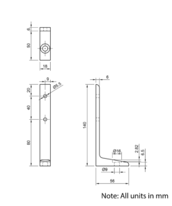 Technical Drawing Of Floor Bracket - 20 Series - Single Slot