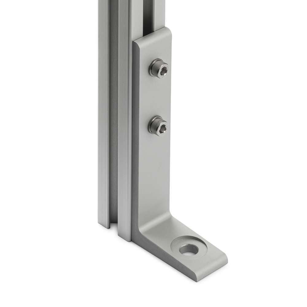Floor Bracket - 20 Series - Single Slot mounted on aluminium extrusion