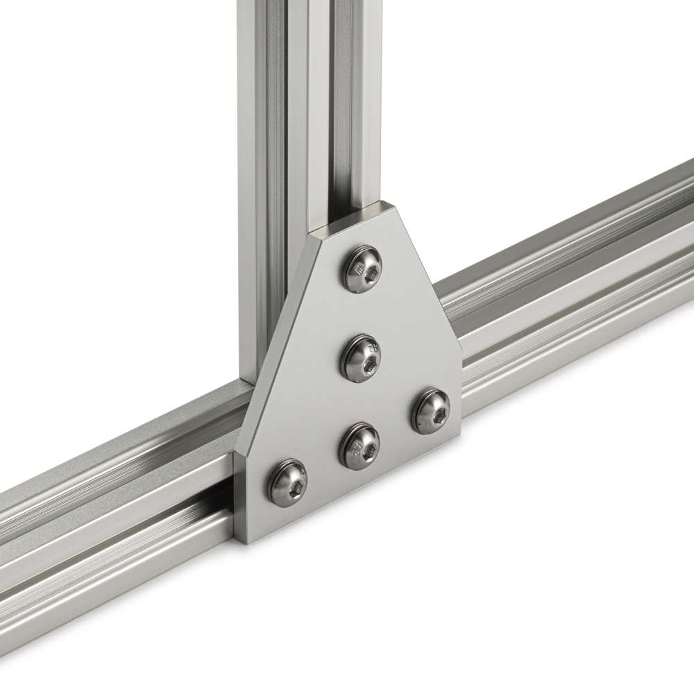 Plate Connector - T - Single Slot - 30 Series - Aluminium - Silver - With Fixings Joining Aluminium Extrusion