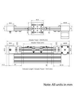 Technical Drawing Of Belt Drive Actuator - NEMA17 - 20x80mm - 250mm - Silver - V-Slot Gantry Plate - Small