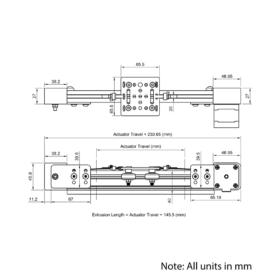 Technical Drawing Of Belt Drive Actuator - NEMA17 - 20x40mm - 500mm - Black - V-Slot Gantry Plate - Small