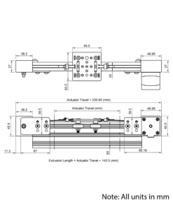 Technical Drawing Of Belt Drive Actuator - NEMA17 - 20x60mm - 500mm - Black - V-Slot Gantry Plate - Small