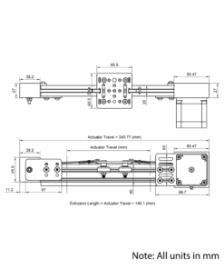 Technical Drawing Of Belt Drive Actuator - NEMA23 - 20x40mm - 1000mm - Black - V-Slot Gantry Plate - Small