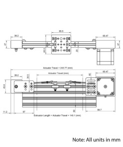 Technical Drawing Of Belt Drive Actuator - NEMA23 - 20x80mm - 500mm - Black - V-Slot Gantry Plate - Small