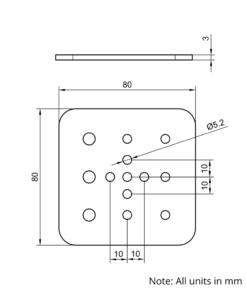 Technical Drawing Of MotionRail Gantry Plate - Small - 80x80mm